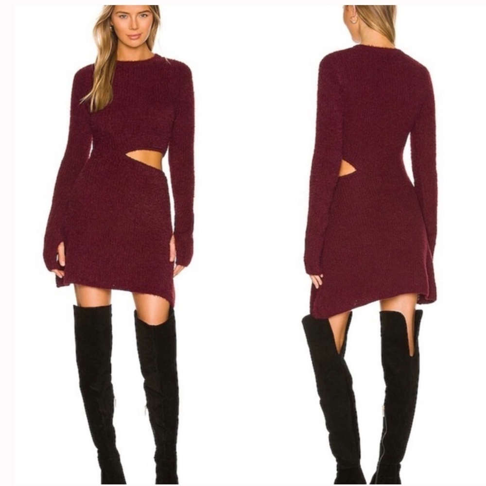 AFRM x Revolve Sweater Dress Cut out Long Sleeve Mini Dress Medium Burgundy
